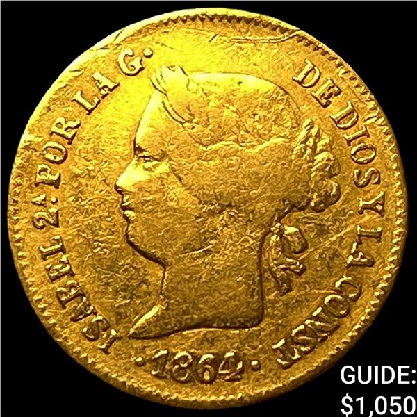 1864 Philippines Gold 1 Peso .0476 AGW