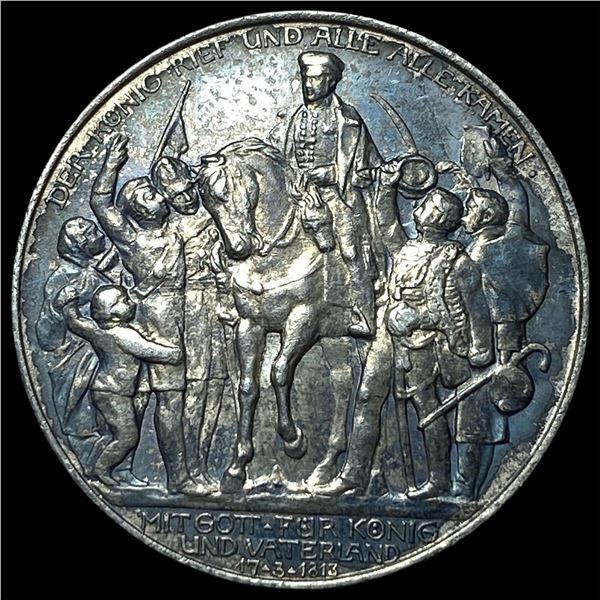 1913 Germany Prussia Silver 2 Marks Toned