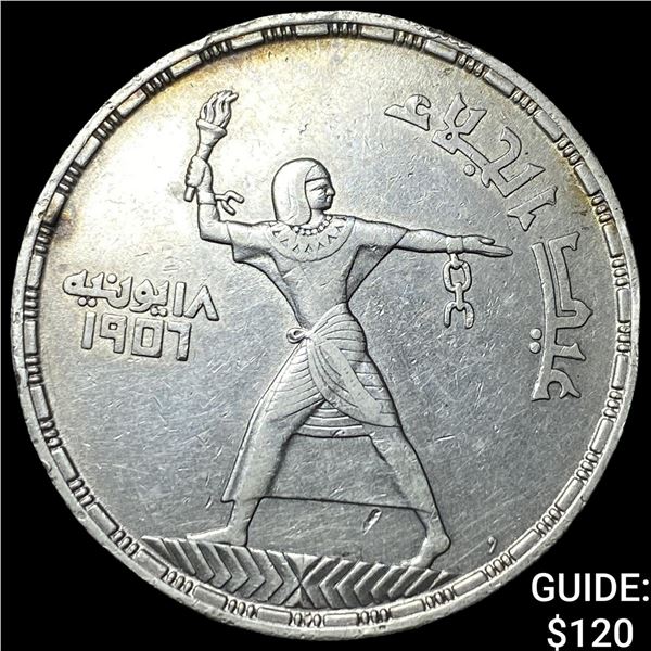 1956 Egypt Silver 50 Piastres Evac. of British