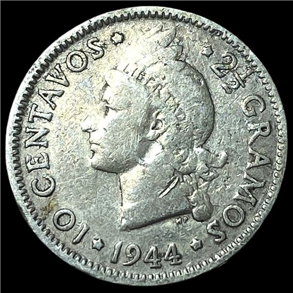 1944 Dominican Republic Silver 10 Centavos KM 18