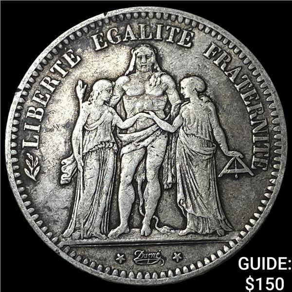 1849BB France Silver 5 Francs