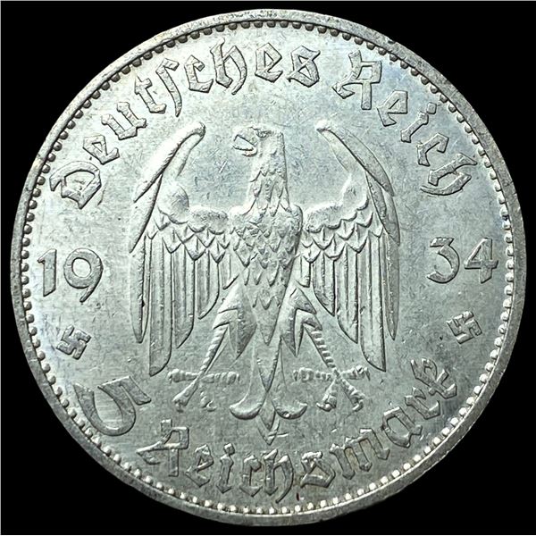 1934-D Germany Silver 5 Mark KM 83