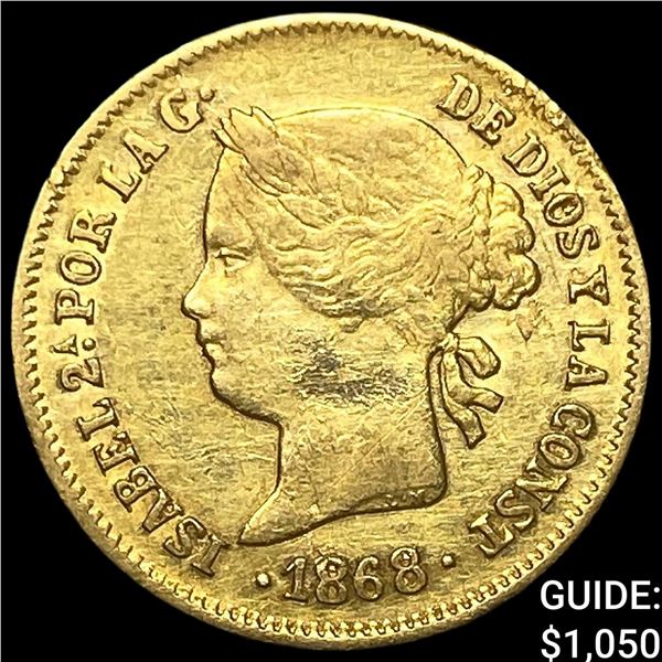 1868 Philippines Gold 1 Peso .0476 AGW