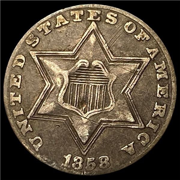 1858 Silver Three-Cent Piece NEARLY  UNCIRCULATED
