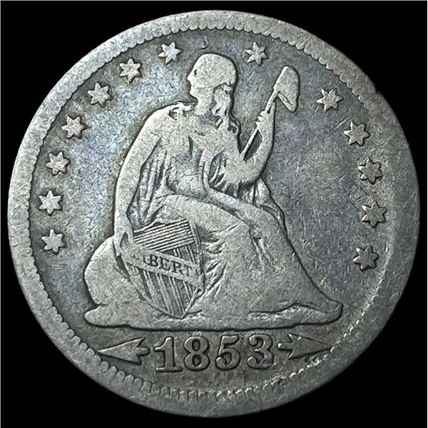 1853 Arrows/Rays Seated Liberty Quarter LIGHTLY CIRCULATED