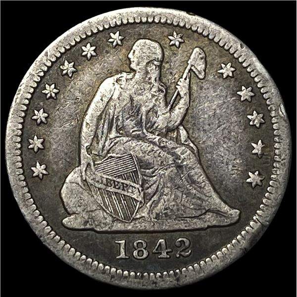 1842-O Silver Seated Liberty Quarter LIGHTLY  CIRCULATED