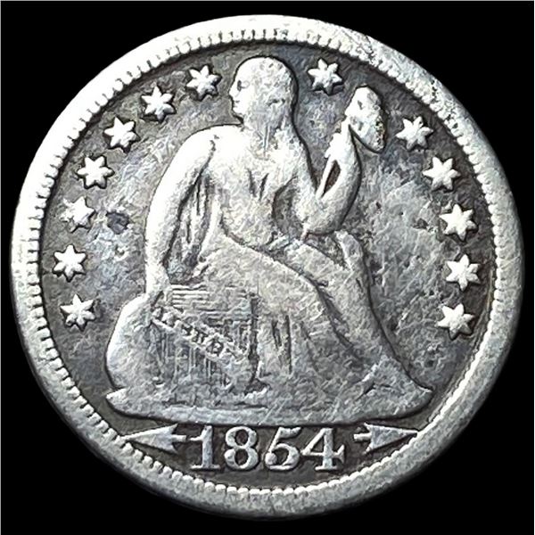 1854-O Arrows Seated Liberty Dime NEARLY  UNCIRCULATED