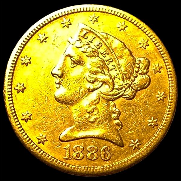1886-S Gold $5 Half Eagle CLOSELY  UNCIRCULATED