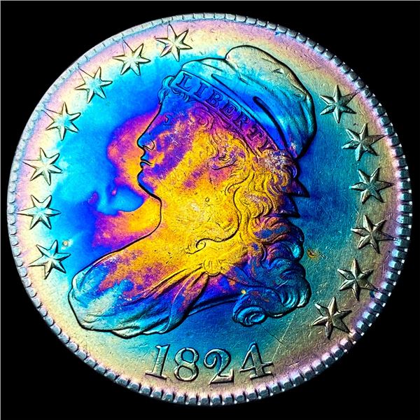 1824 Toned Capped Bust Half Dollar NEARLY  UNCIRCULATED