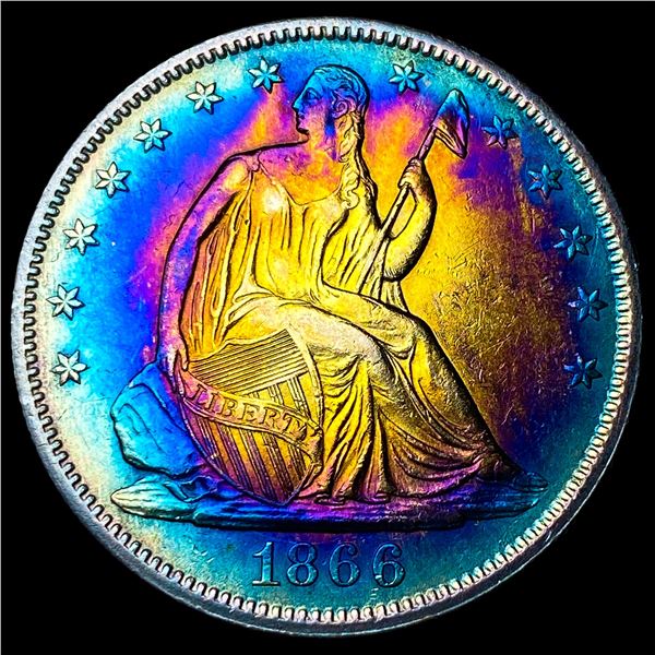 1866 Toned Silver Seated Liberty Half Dollar  CLOSELY UNCIRCULATED