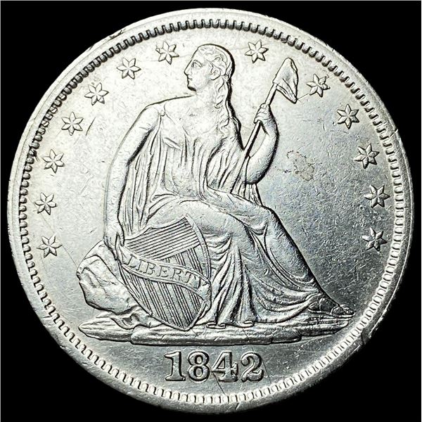 1842 Silver Seated Liberty Half Dollar  CLOSELY UNCIRCULATED