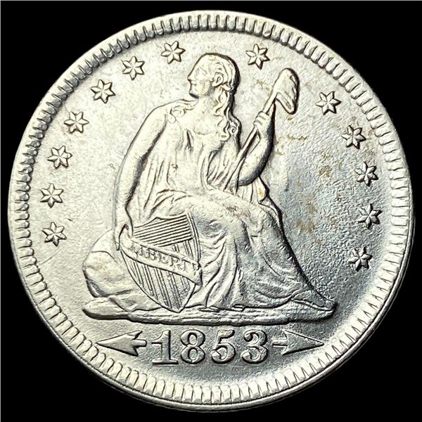 1853 Arrows/Rays Seated Liberty Quarter  CHOICE AU