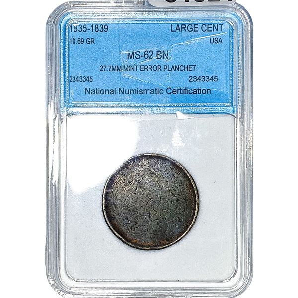 1835-1839 Coronet Head Large Cent NNC MS62 BN