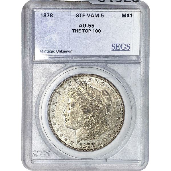 1878 8TF Morgan Silver Dollar SEGS AU55