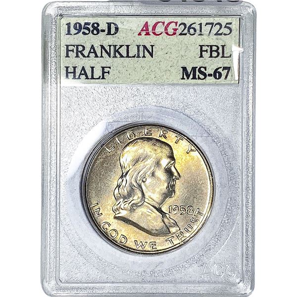1958-D Franklin Half Dollar ACG MS67 FBL