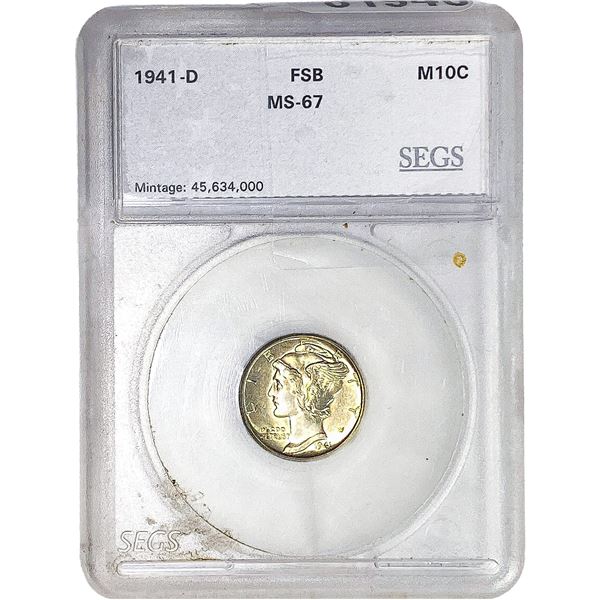 1941-D Mercury Silver Dime SEGS MS67 FSB