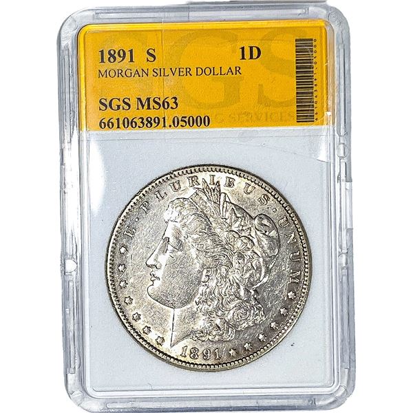 1891-S Morgan Silver Dollar SGS MS63