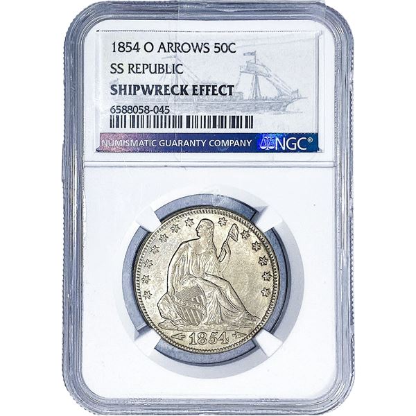 1854-O Seated Liberty Half Dollar NGC  Arrows Shipwreck Effect