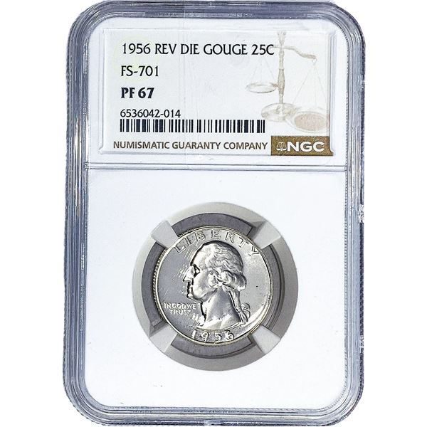 1956 Washington Silver Quarter NGC PF67 Rev Die Gouge