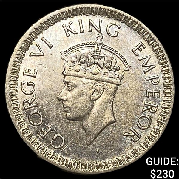 1942 British-India Silver 1/4 Rupee