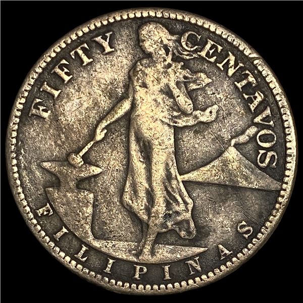 1918S Philippines SIlver 50 Centavos