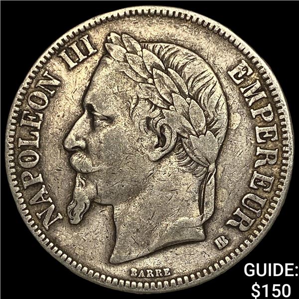 1867BB France Silver 5 Francs