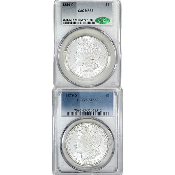 [2 Coins] 1879-1884 Morgan Silver Dollar MS63