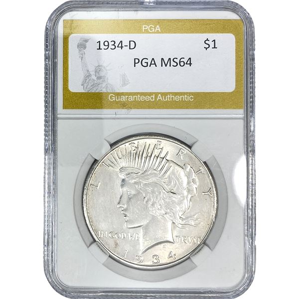 1934-D Silver Peace Dollar PGA MS64