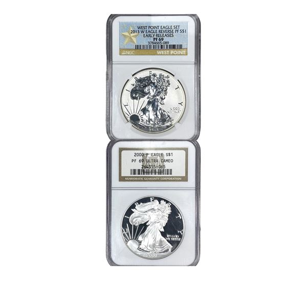[2 Coins] 2000-2013 Silver Eagle NGC PF69