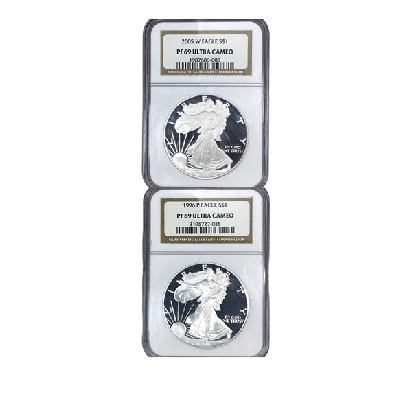 [2 Coins] 1996-2005 Silver Eagle NGC PF69 Ultra Cameo