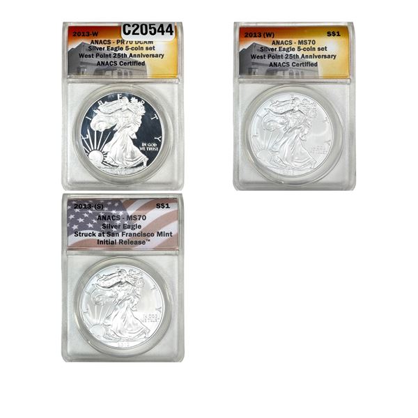 [3 Coins] 2013 Silver Eagle ANACS PR/MS70