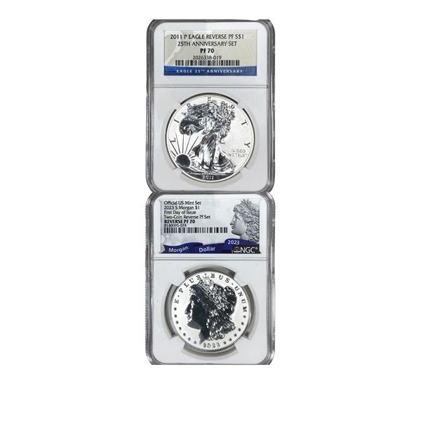 [2 Coins] 2011-2023 Morgan & Silver Eagle $1 NGC PF70