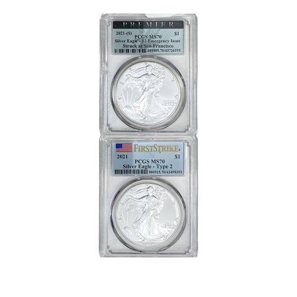 [2 Coins] 2021 Silver Eagle PCGS MS70