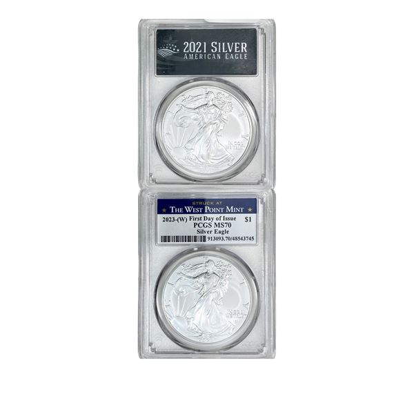 [2 Coins] 2021-2023 Silver Eagle PCGS MS70