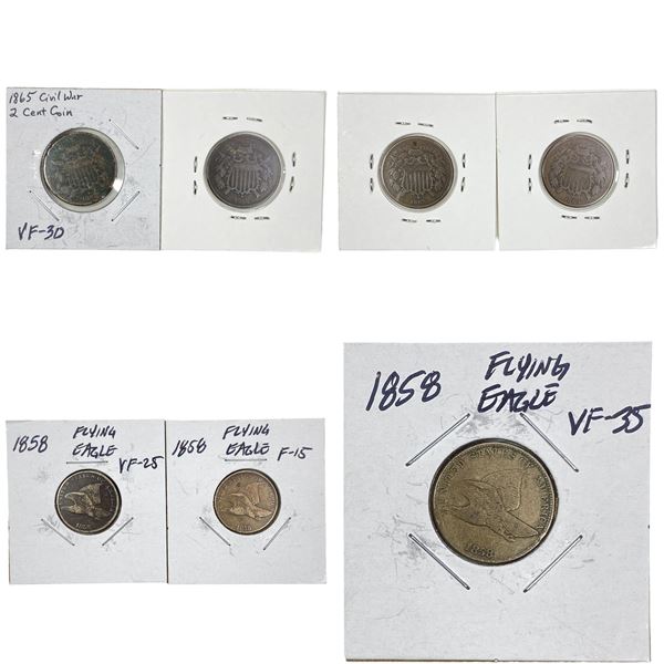 [7 Coins] 1858-1866 Flying Eagle 1C & 2Cs