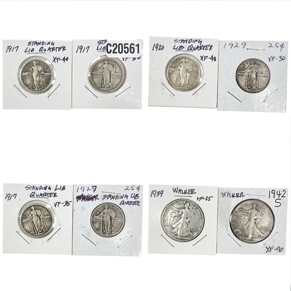 [8 Coins] 1917-1947 Standing Lib. 25C & Walking Lib. 50C