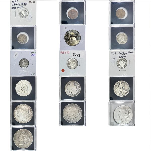 [16 Coins] 1832-1986 U.S. Mixed Lot 1C-$1