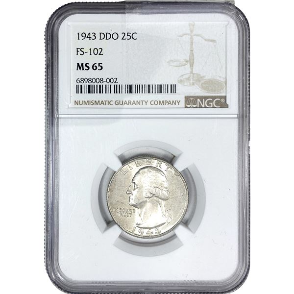 1943 DDO Wheat Quarter NGC MS65