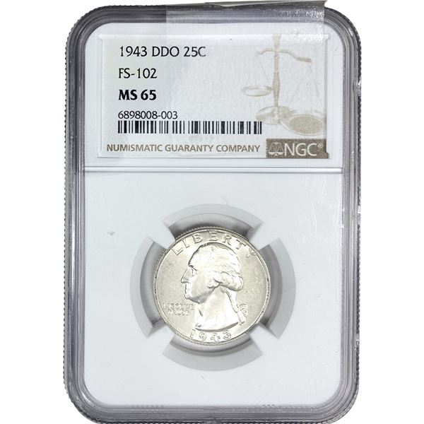 1943 DDO Wheat Quarter NGC MS65