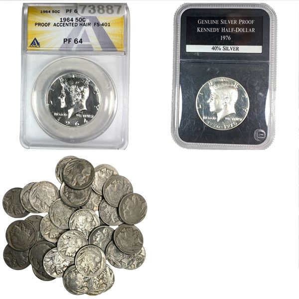 [36 Coins] 1928-1976 Proof Kennedy 50Cs & Buffalo 5Cs