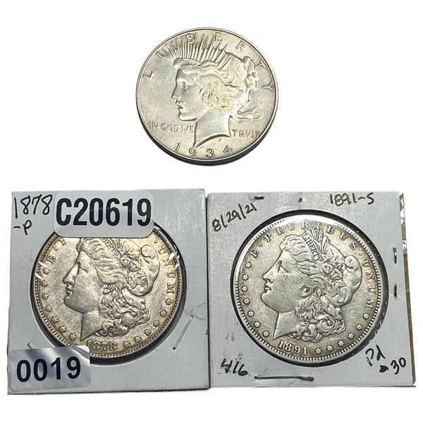 [3 Coins] 1878-1934 Morgan & Peace $1