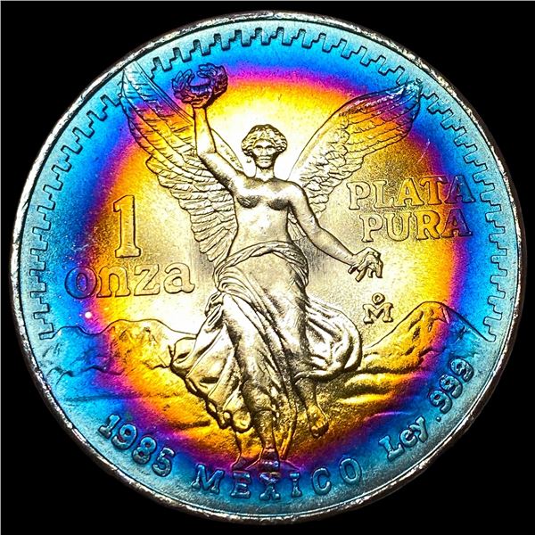 1985 Toned Mexico Silver 1 Onza Libertad  SUPERB GEM BU
