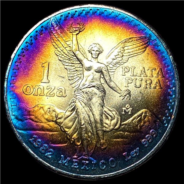 1982 Toned Mexico Silver 1 Onza Libertad  SUPERB GEM BU