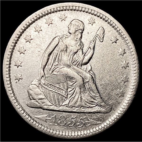 1855 Arrows Seated Liberty Silver Quarter  CLOSELY UNCIRCULATED
