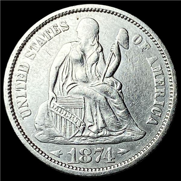 1874 Arrows Silver Seated Liberty Dime NEARLY  UNCIRCULATED