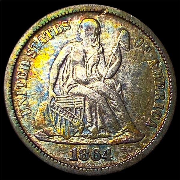 1864-S Silver Seated Liberty Dime NEARLY  UNCIRCULATED