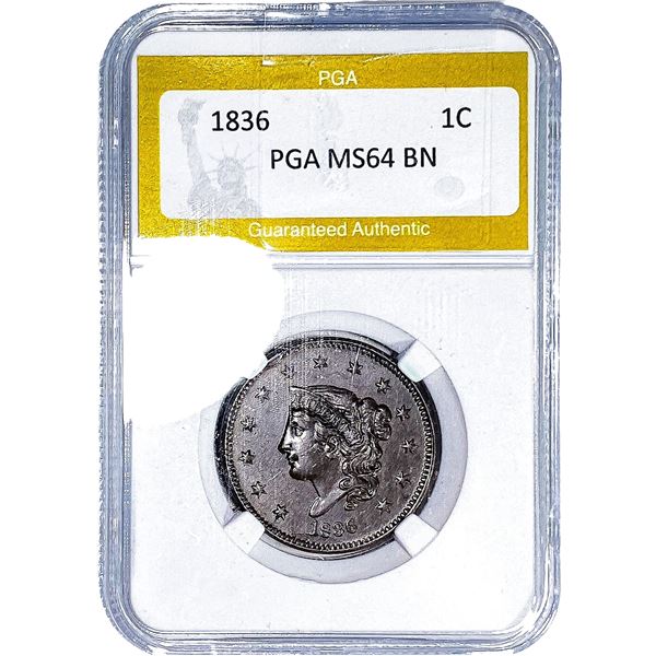 1836 Coronet Head Large Cent PGA MS64 BN