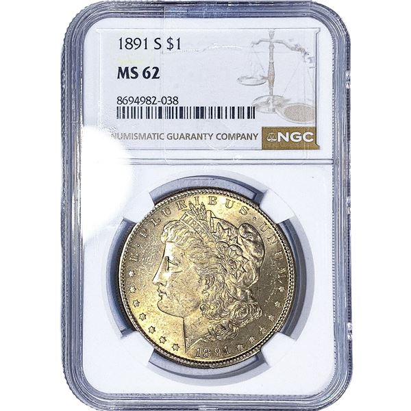 1891-S Morgan Silver Dollar NGC MS62