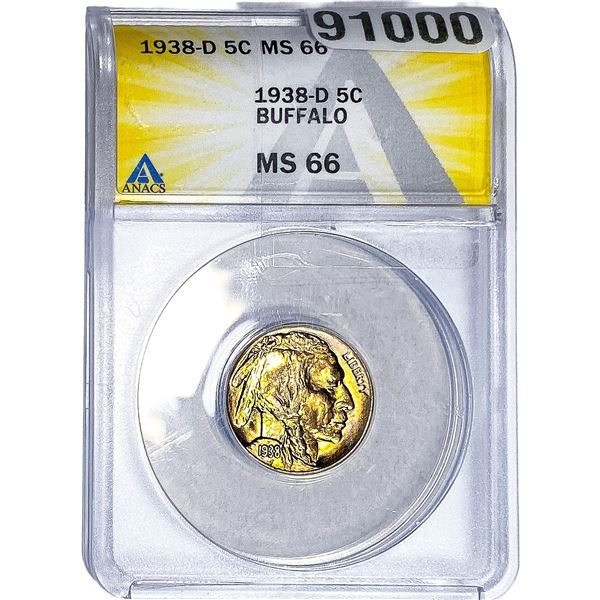 1938-D Buffalo Nickel ANACS MS66