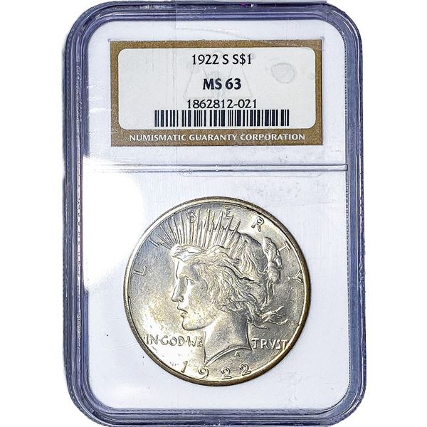 1922-S Silver Peace Dollar NGC MS63